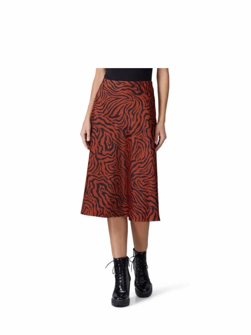 Brown & Black Zebra Satin Midi Skirt